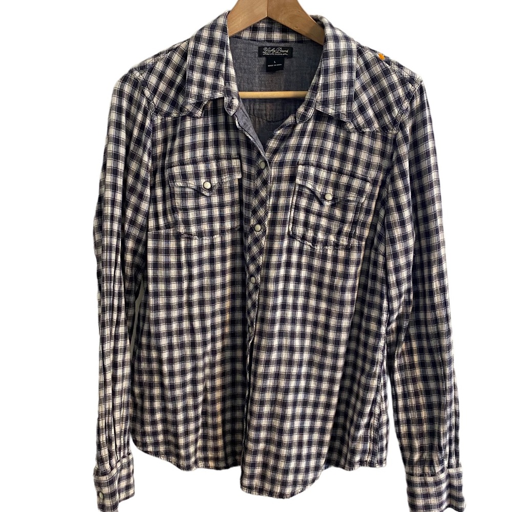 Lucky Brand Pearl Snap button up shirt long sleeve Plaid Womens large